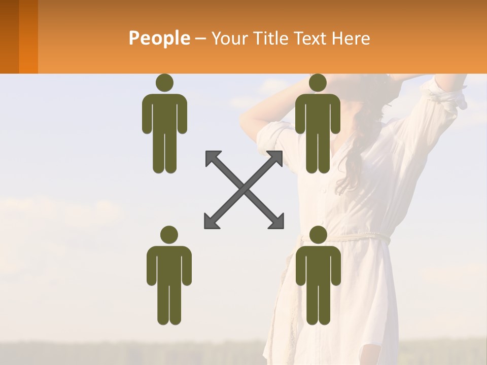 A Woman In A White Dress Is Holding Her Hands Behind Her Head PowerPoint Template