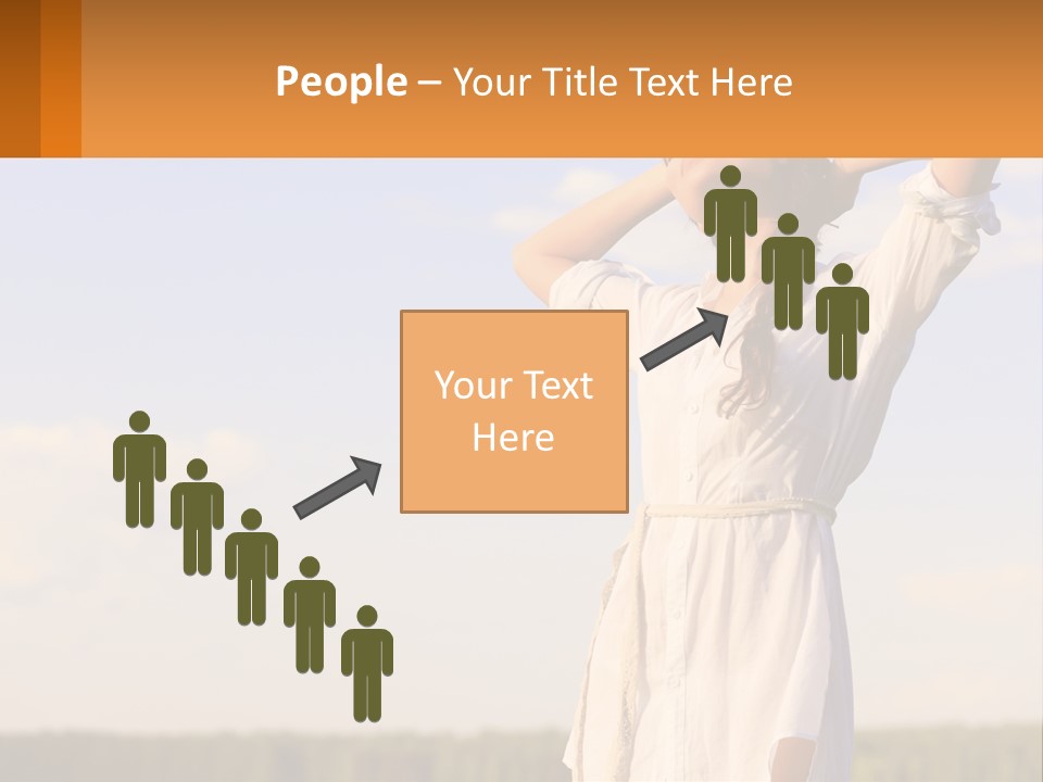 A Woman In A White Dress Is Holding Her Hands Behind Her Head PowerPoint Template