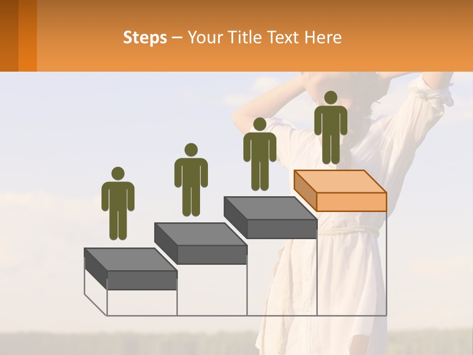 A Woman In A White Dress Is Holding Her Hands Behind Her Head PowerPoint Template