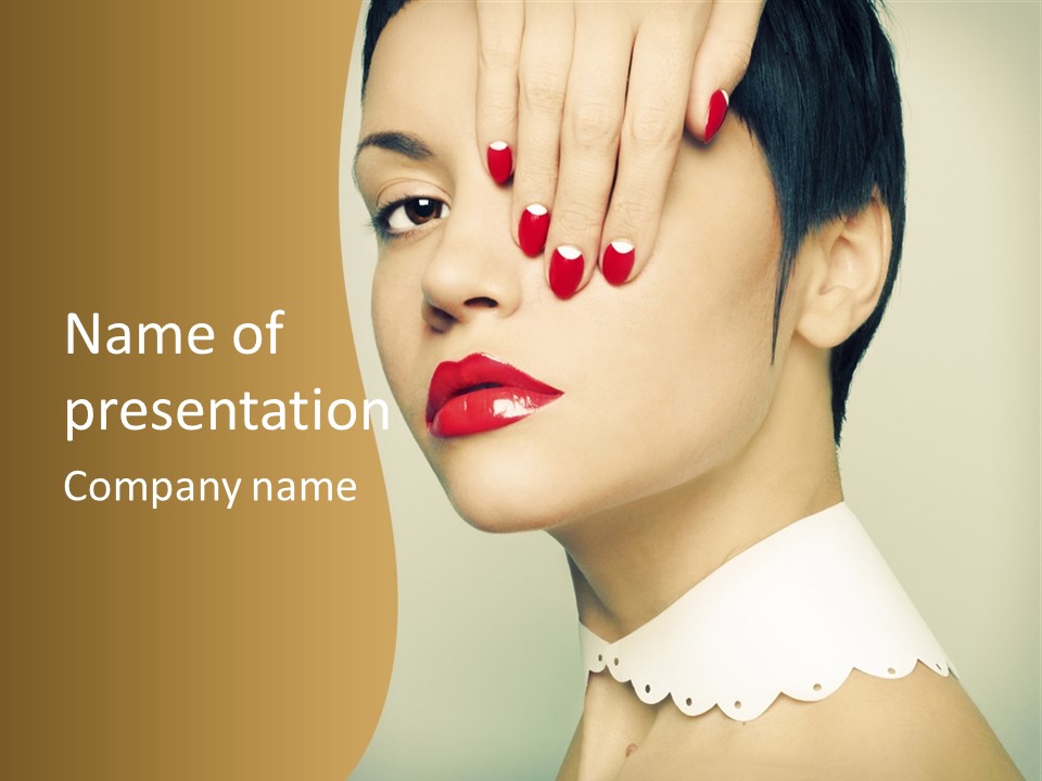 A Woman With Red Nail Polish On Her Nails PowerPoint Template
