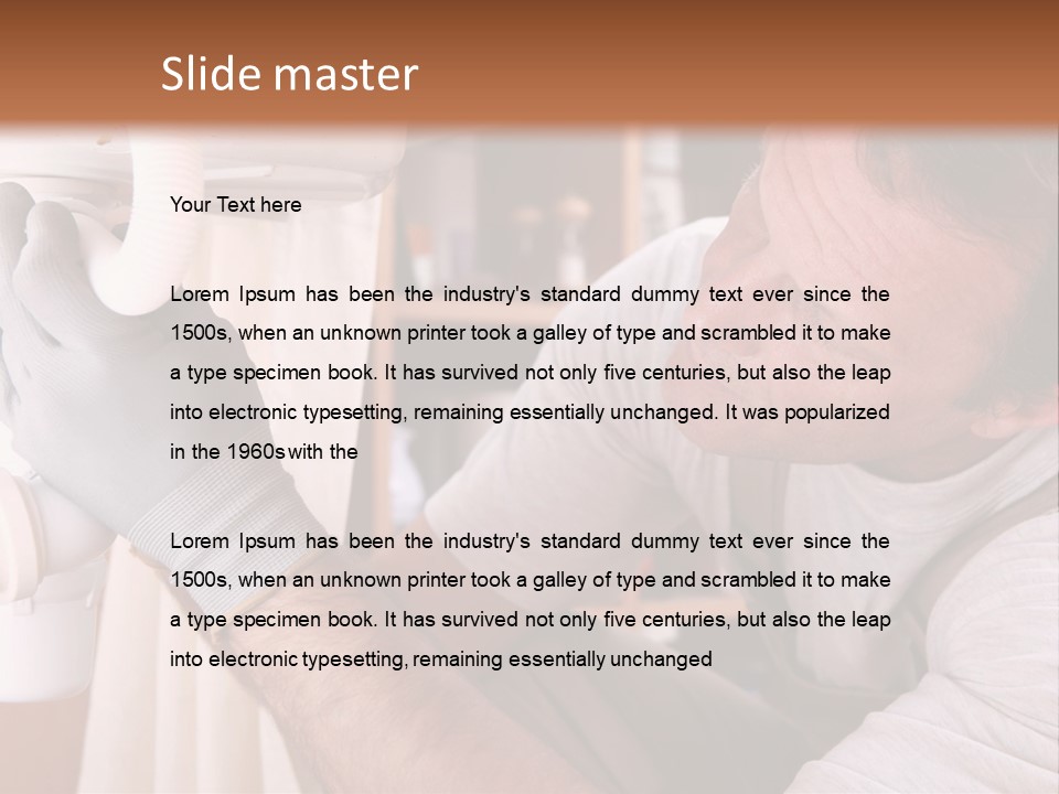 A Man Working On A Pipe In A Kitchen PowerPoint Template