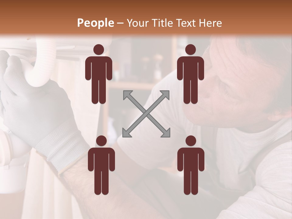 A Man Working On A Pipe In A Kitchen PowerPoint Template