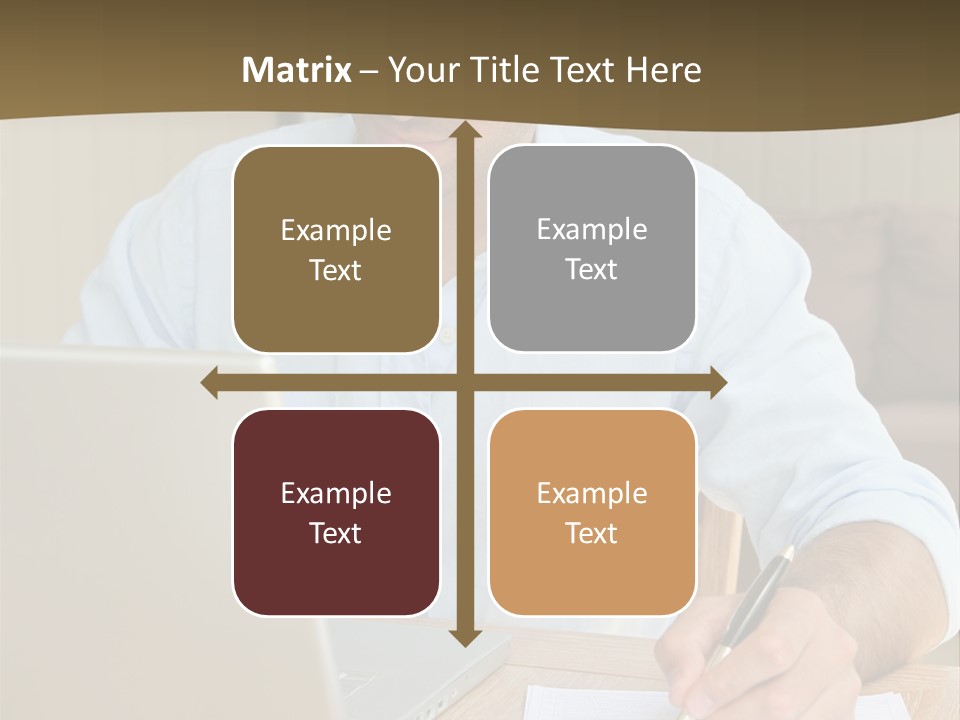 A Man Sitting At A Desk Writing On A Piece Of Paper PowerPoint Template