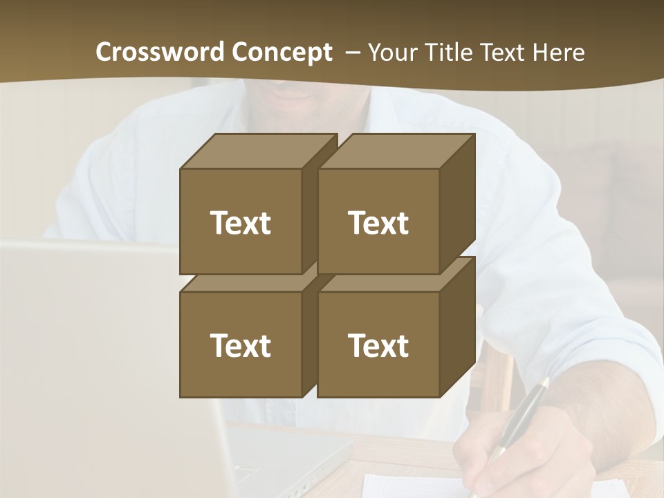 A Man Sitting At A Desk Writing On A Piece Of Paper PowerPoint Template