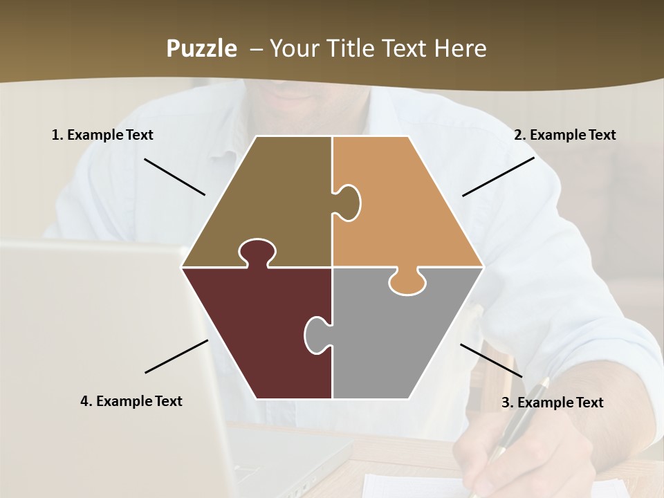 A Man Sitting At A Desk Writing On A Piece Of Paper PowerPoint Template