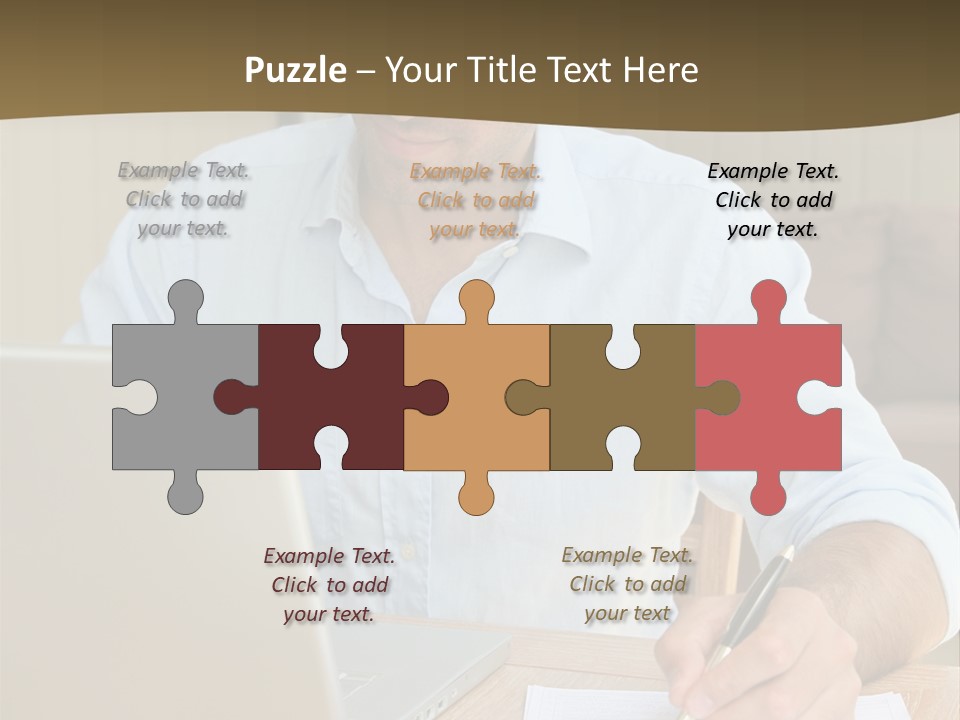 A Man Sitting At A Desk Writing On A Piece Of Paper PowerPoint Template