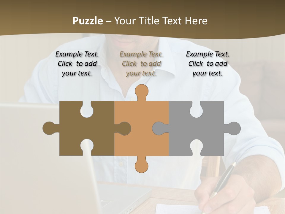 A Man Sitting At A Desk Writing On A Piece Of Paper PowerPoint Template