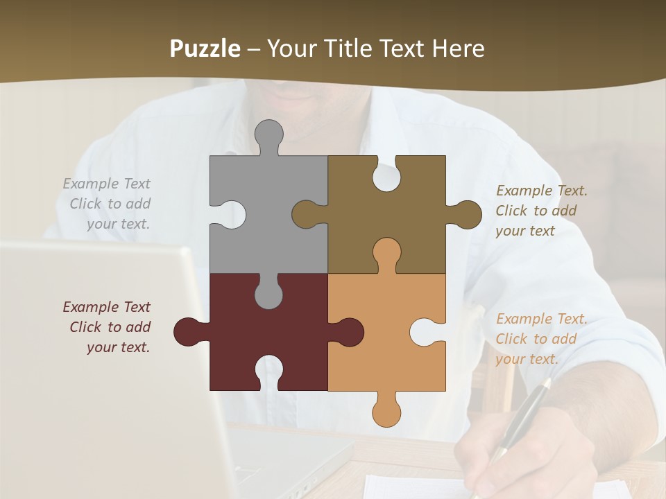 A Man Sitting At A Desk Writing On A Piece Of Paper PowerPoint Template