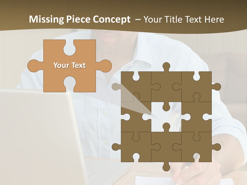 A Man Sitting At A Desk Writing On A Piece Of Paper PowerPoint Template