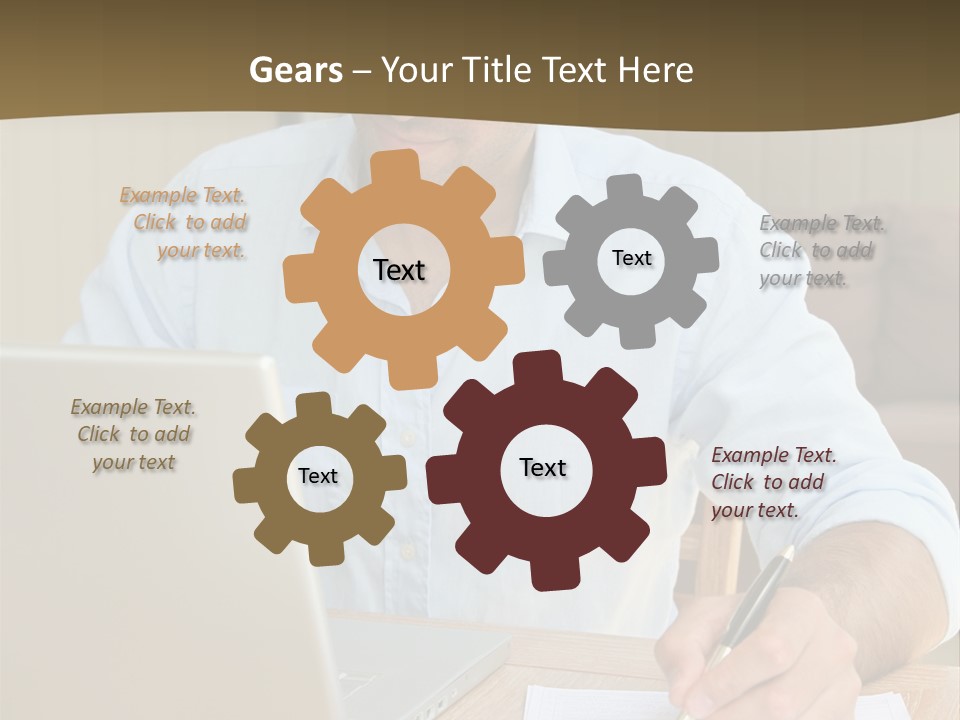 A Man Sitting At A Desk Writing On A Piece Of Paper PowerPoint Template