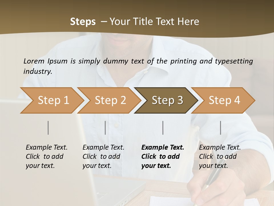 A Man Sitting At A Desk Writing On A Piece Of Paper PowerPoint Template