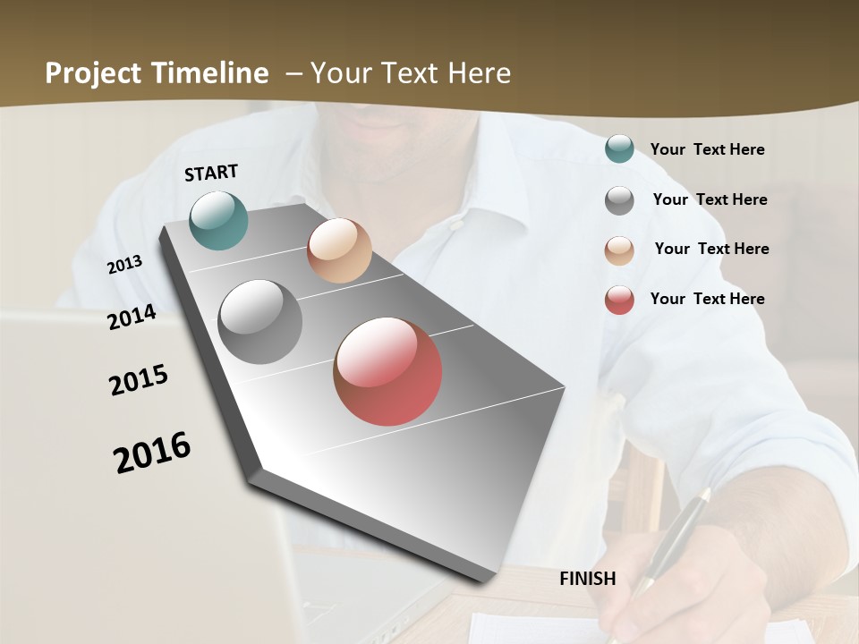 A Man Sitting At A Desk Writing On A Piece Of Paper PowerPoint Template