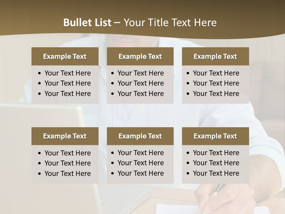 A Man Sitting At A Desk Writing On A Piece Of Paper PowerPoint Template