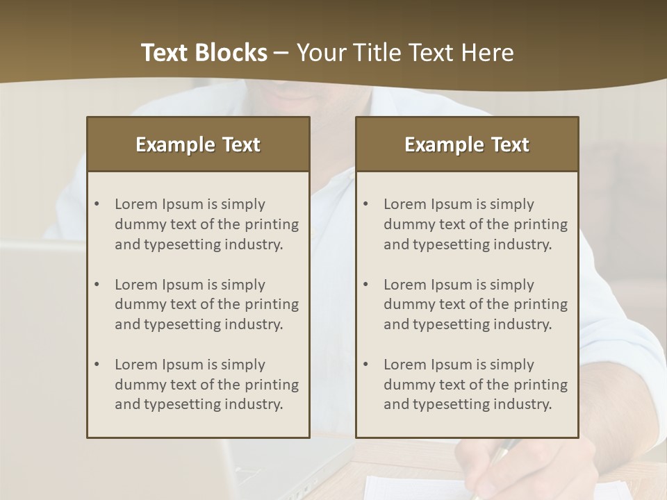 A Man Sitting At A Desk Writing On A Piece Of Paper PowerPoint Template