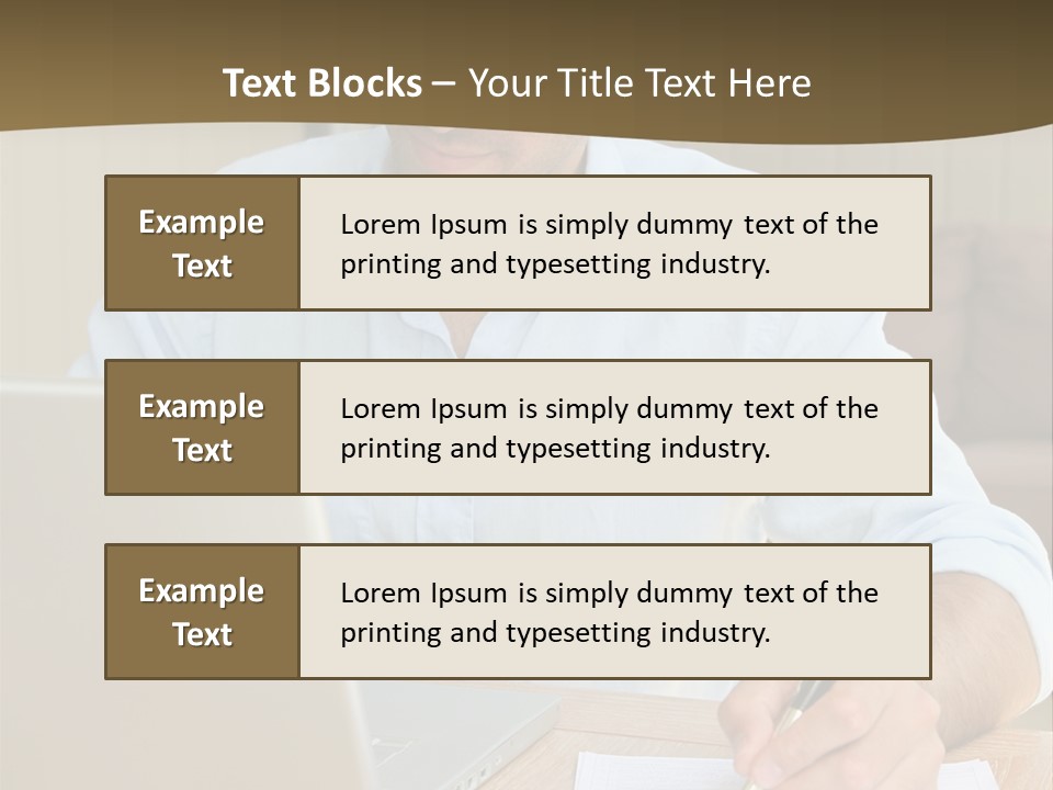 A Man Sitting At A Desk Writing On A Piece Of Paper PowerPoint Template