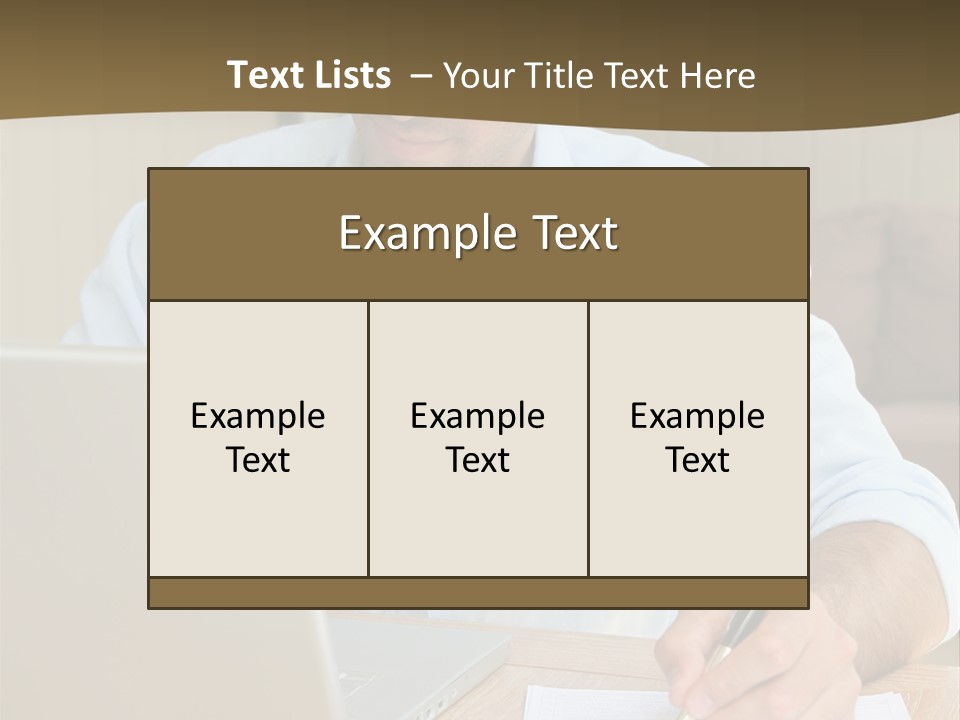 A Man Sitting At A Desk Writing On A Piece Of Paper PowerPoint Template