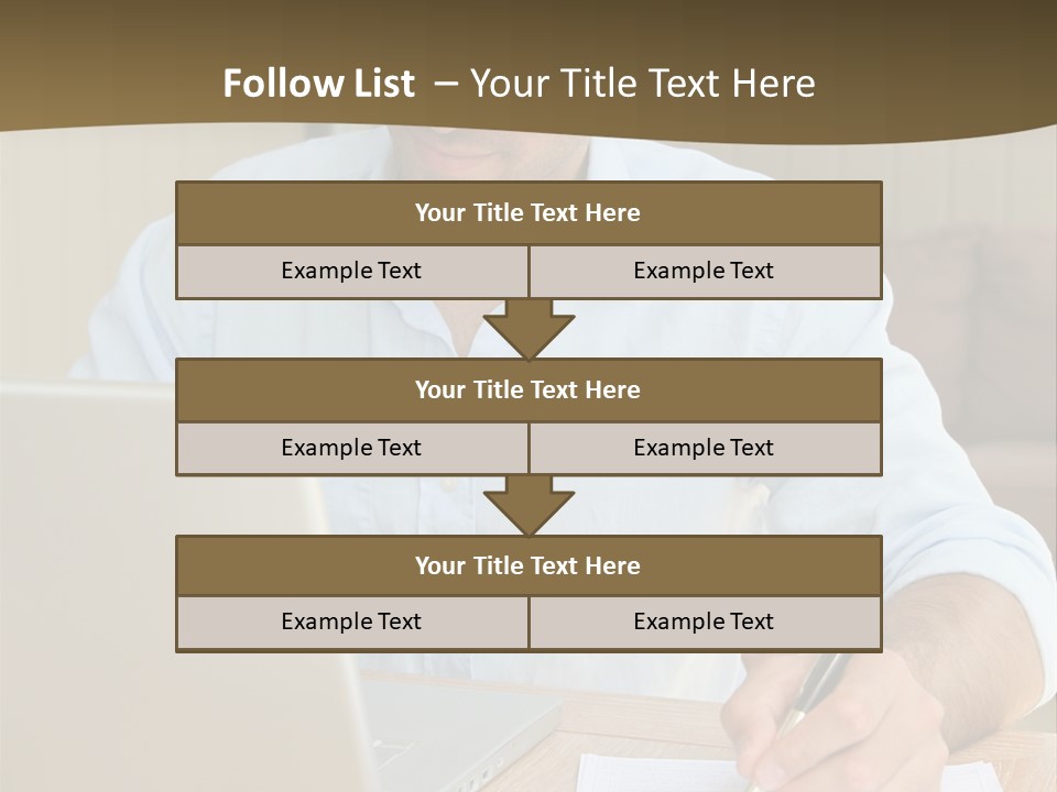 A Man Sitting At A Desk Writing On A Piece Of Paper PowerPoint Template