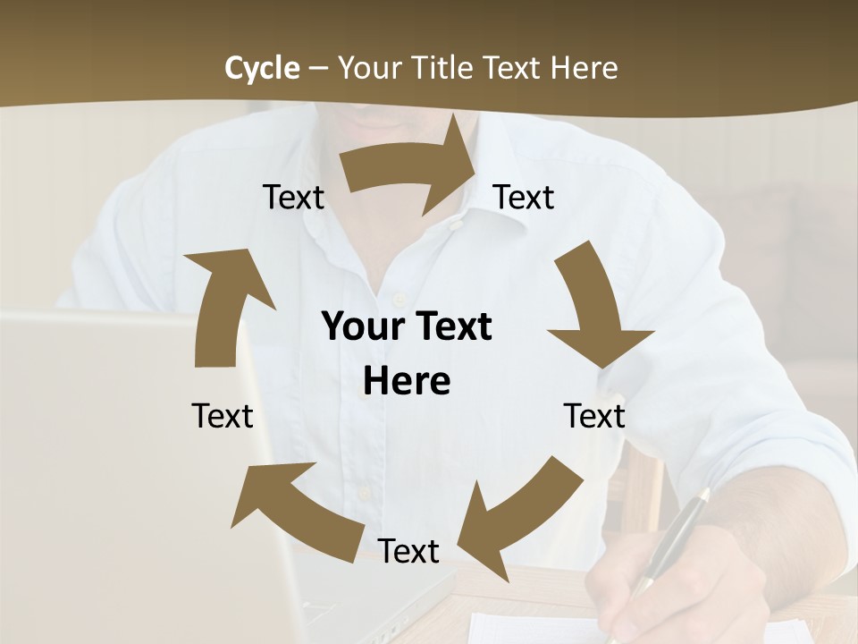 A Man Sitting At A Desk Writing On A Piece Of Paper PowerPoint Template