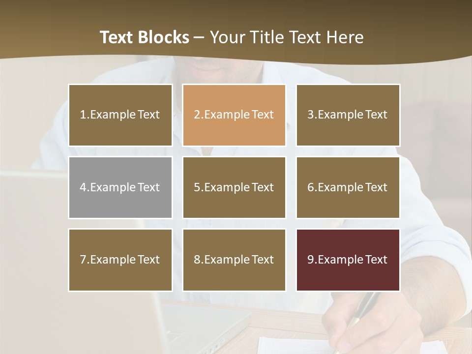 A Man Sitting At A Desk Writing On A Piece Of Paper PowerPoint Template