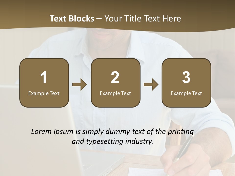 A Man Sitting At A Desk Writing On A Piece Of Paper PowerPoint Template
