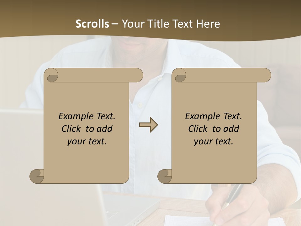 A Man Sitting At A Desk Writing On A Piece Of Paper PowerPoint Template
