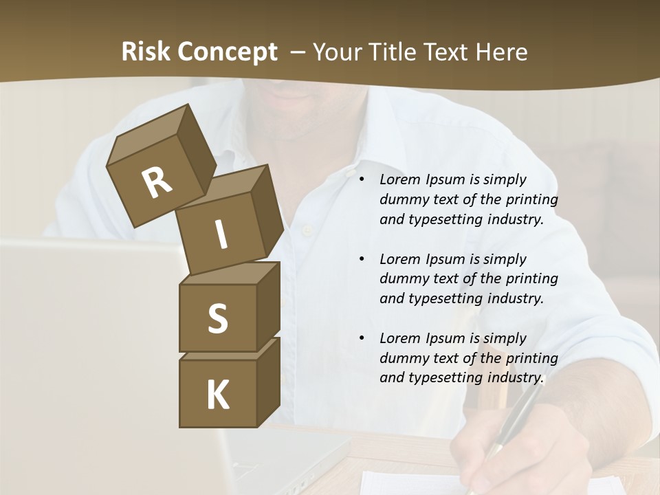 A Man Sitting At A Desk Writing On A Piece Of Paper PowerPoint Template