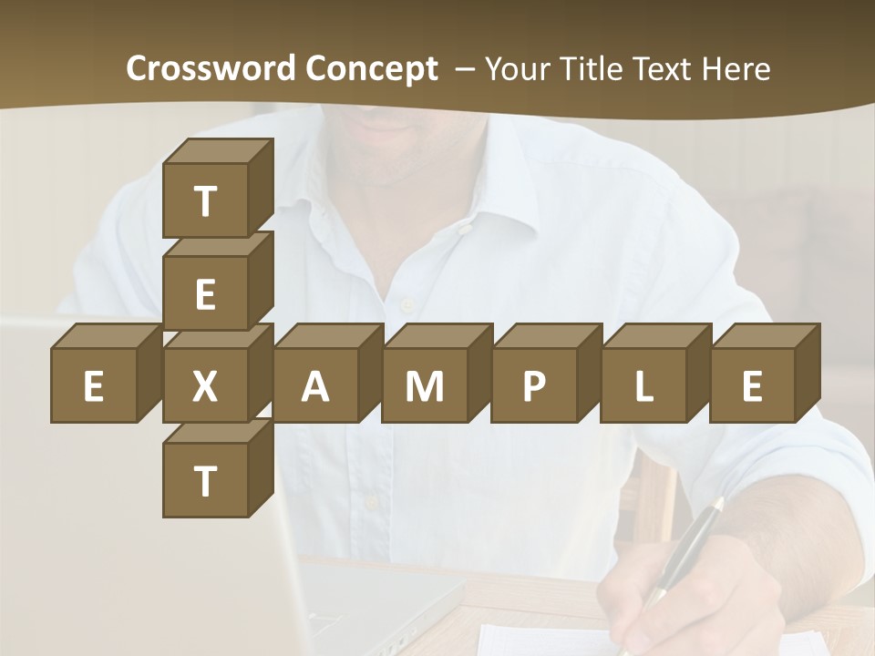 A Man Sitting At A Desk Writing On A Piece Of Paper PowerPoint Template