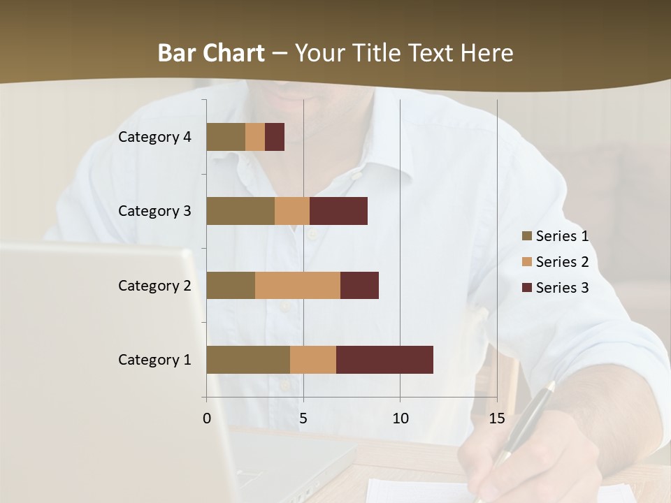 A Man Sitting At A Desk Writing On A Piece Of Paper PowerPoint Template