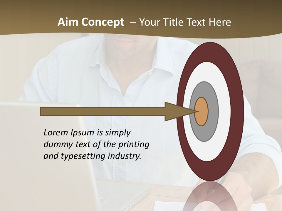 A Man Sitting At A Desk Writing On A Piece Of Paper PowerPoint Template