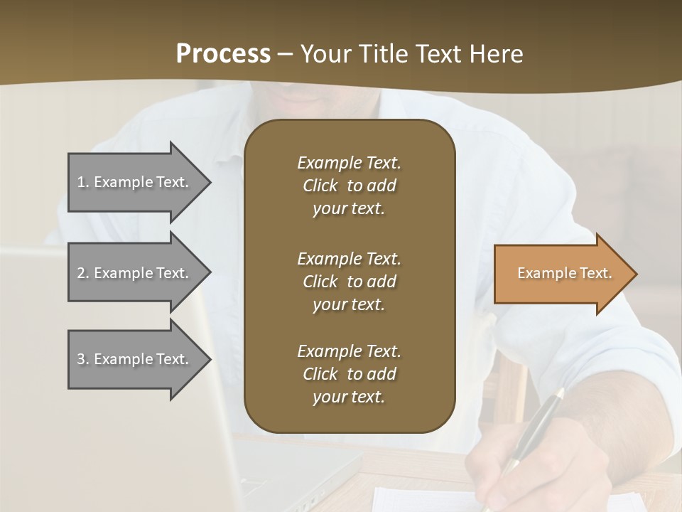 A Man Sitting At A Desk Writing On A Piece Of Paper PowerPoint Template