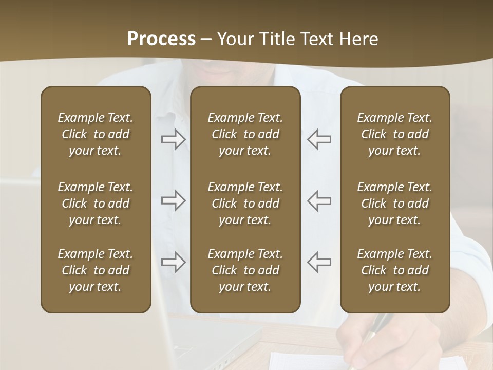 A Man Sitting At A Desk Writing On A Piece Of Paper PowerPoint Template