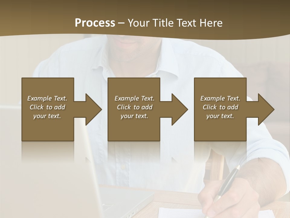 A Man Sitting At A Desk Writing On A Piece Of Paper PowerPoint Template