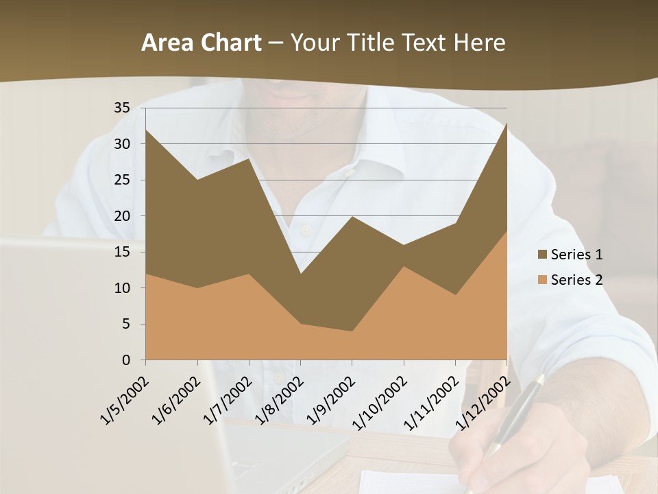 A Man Sitting At A Desk Writing On A Piece Of Paper PowerPoint Template