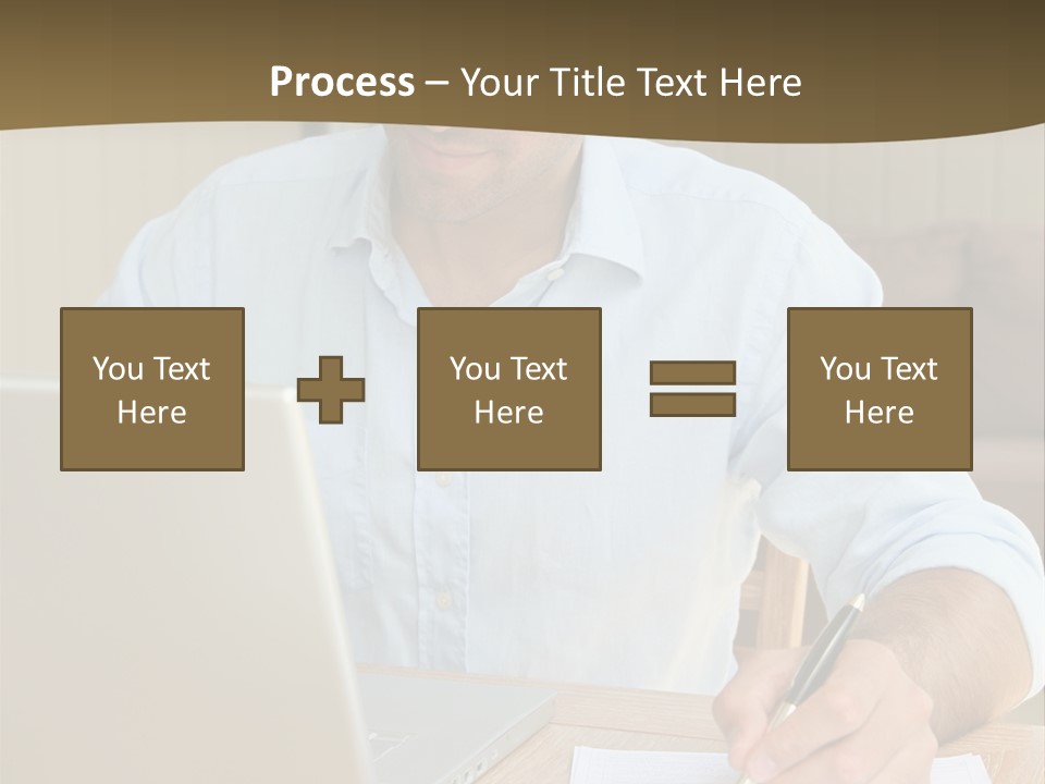 A Man Sitting At A Desk Writing On A Piece Of Paper PowerPoint Template