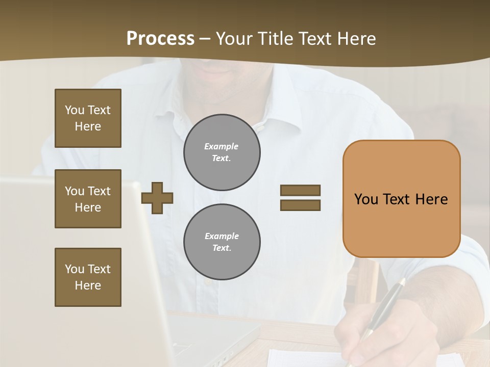 A Man Sitting At A Desk Writing On A Piece Of Paper PowerPoint Template