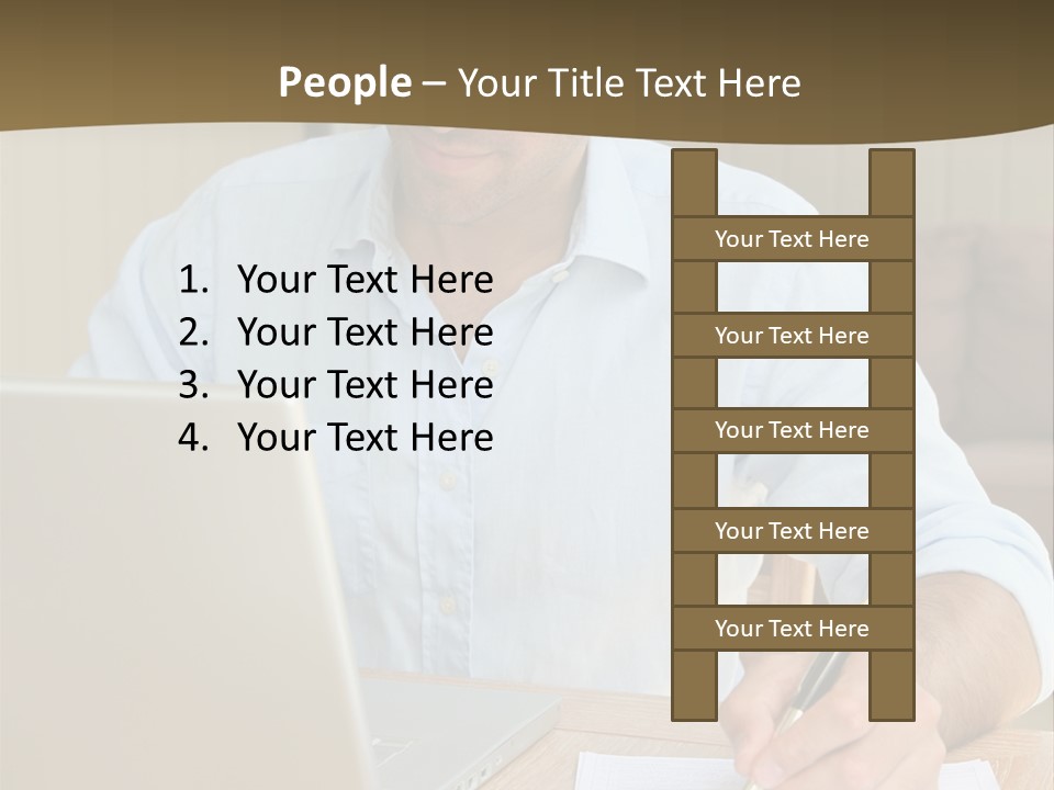 A Man Sitting At A Desk Writing On A Piece Of Paper PowerPoint Template