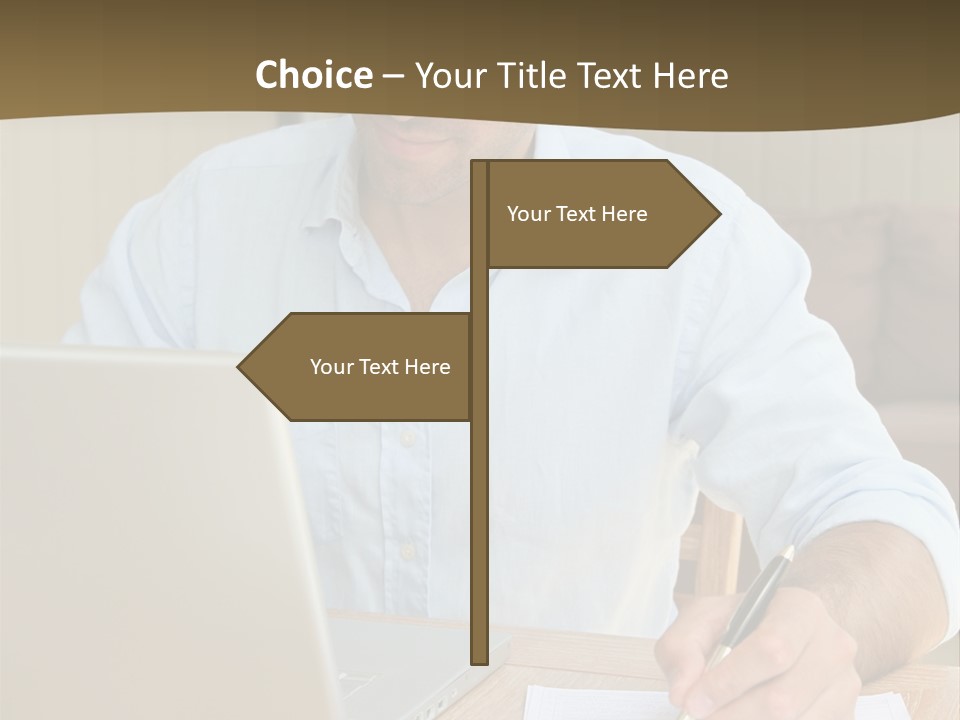 A Man Sitting At A Desk Writing On A Piece Of Paper PowerPoint Template