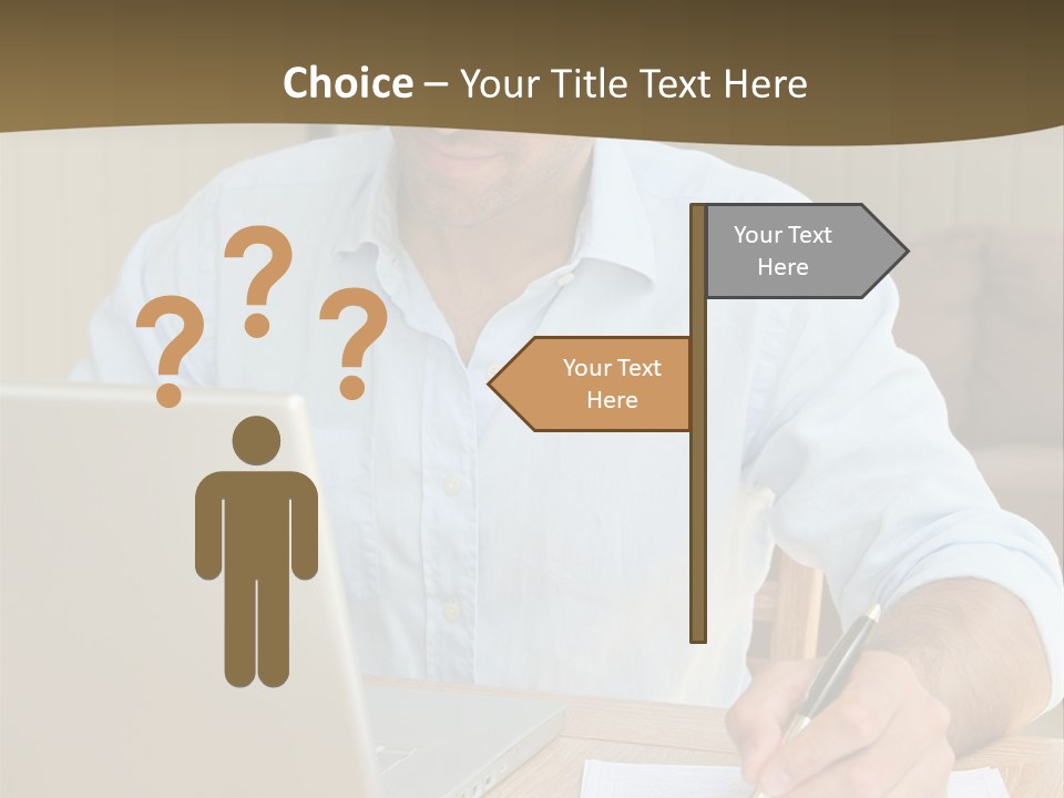 A Man Sitting At A Desk Writing On A Piece Of Paper PowerPoint Template