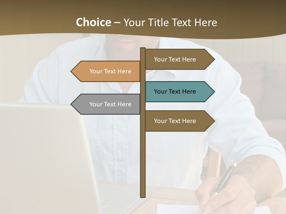 A Man Sitting At A Desk Writing On A Piece Of Paper PowerPoint Template