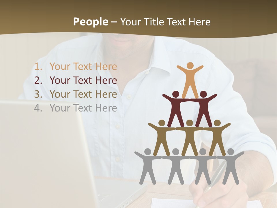 A Man Sitting At A Desk Writing On A Piece Of Paper PowerPoint Template