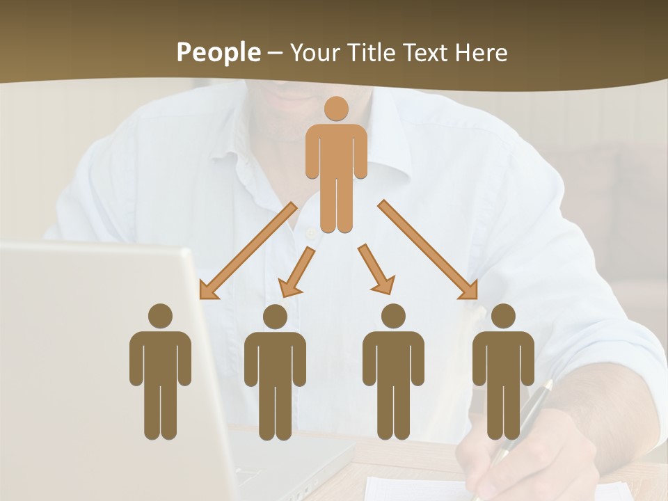 A Man Sitting At A Desk Writing On A Piece Of Paper PowerPoint Template