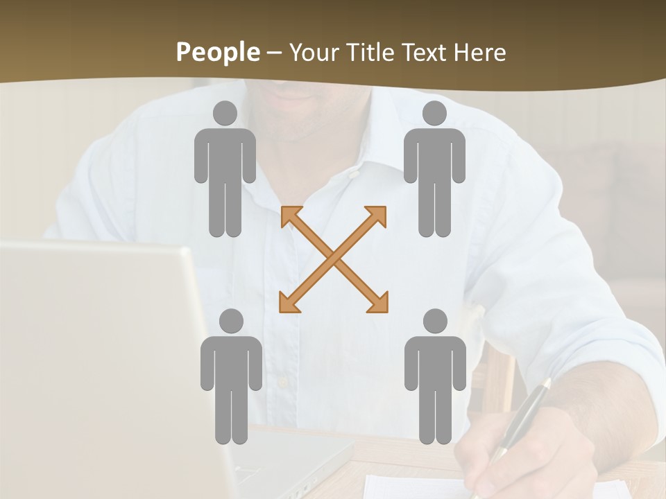 A Man Sitting At A Desk Writing On A Piece Of Paper PowerPoint Template