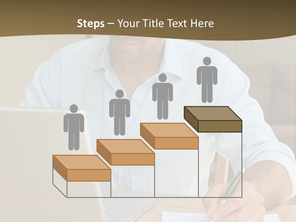 A Man Sitting At A Desk Writing On A Piece Of Paper PowerPoint Template