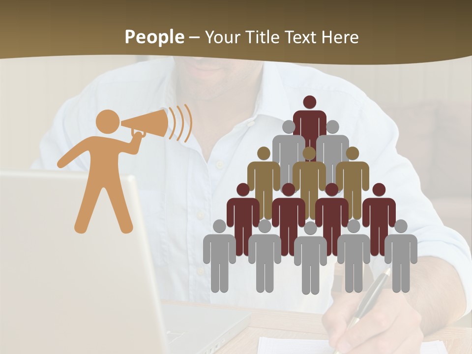 A Man Sitting At A Desk Writing On A Piece Of Paper PowerPoint Template