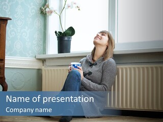 A Woman Sitting On The Floor With A Cup Of Coffee PowerPoint Template