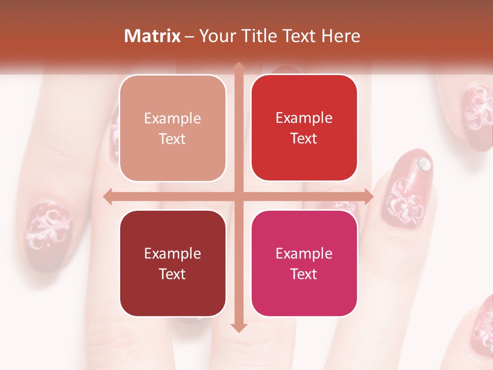 A Woman's Nails With Red And White Designs On Them PowerPoint Template