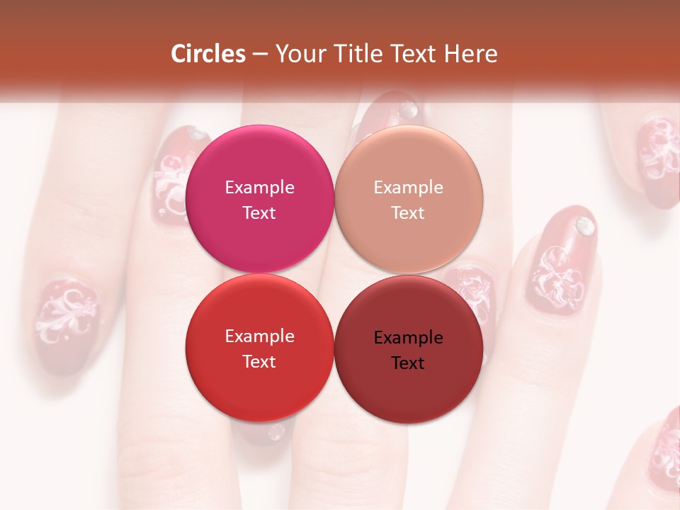 A Woman's Nails With Red And White Designs On Them PowerPoint Template