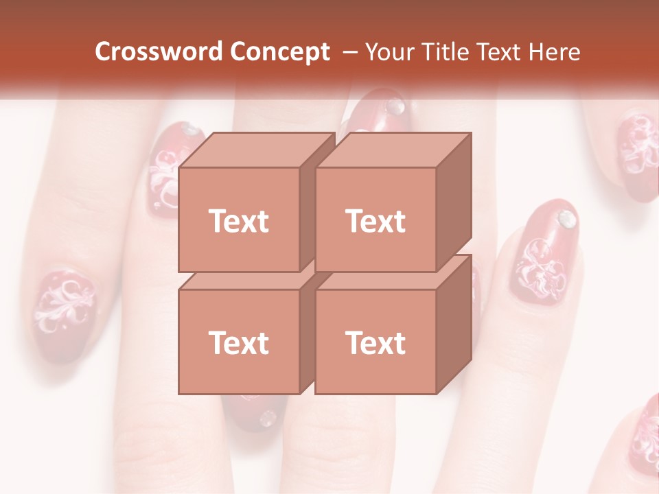 A Woman's Nails With Red And White Designs On Them PowerPoint Template