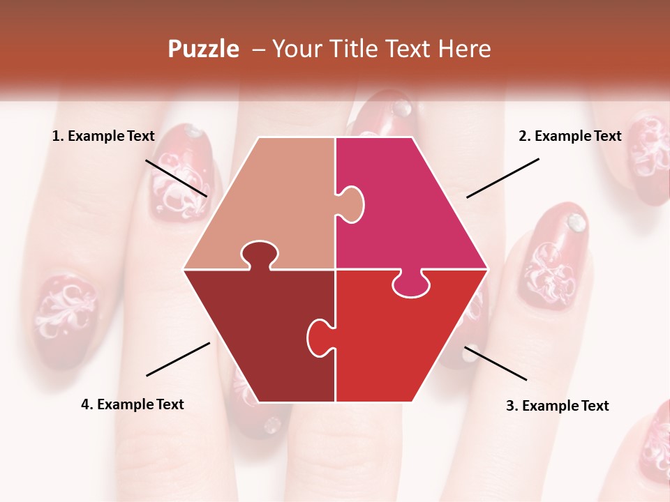 A Woman's Nails With Red And White Designs On Them PowerPoint Template