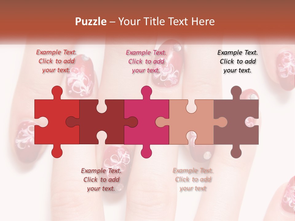 A Woman's Nails With Red And White Designs On Them PowerPoint Template